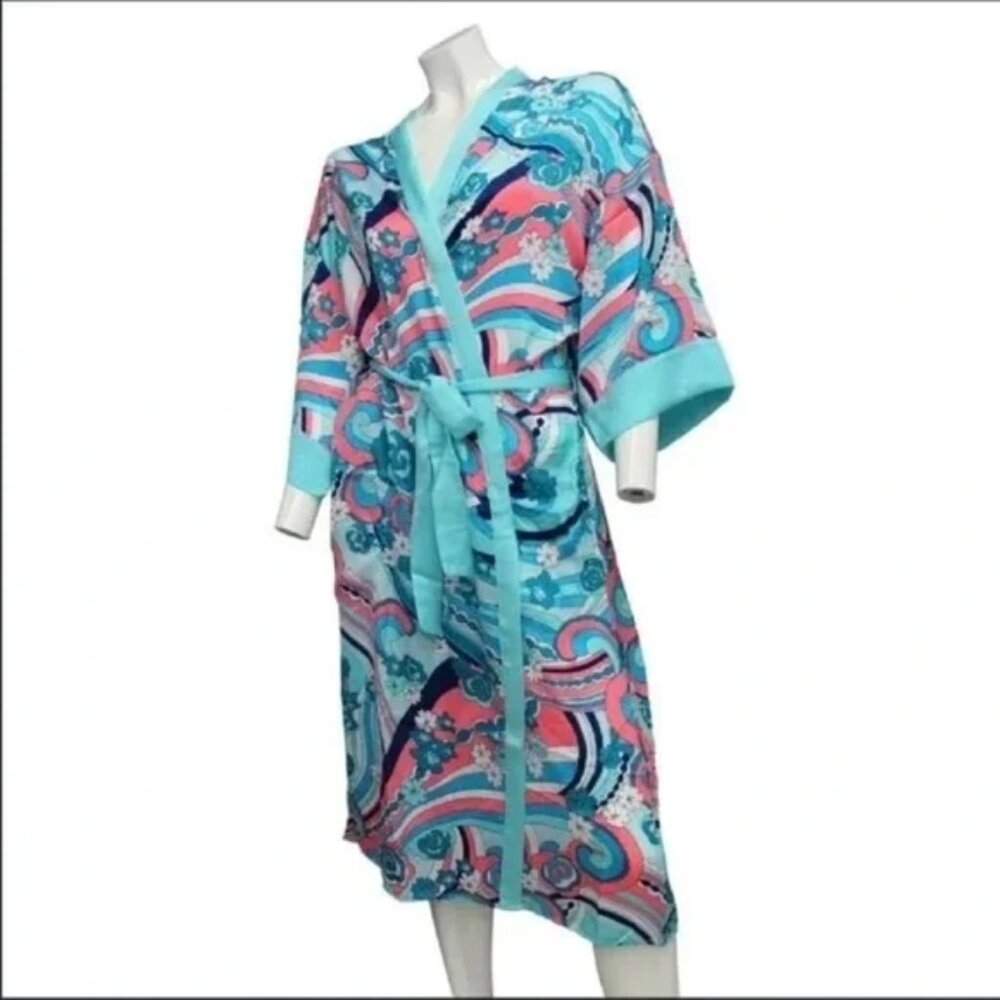 Kensie size S/MVibrant Multicolor Kimono Robe/ Swim Cover up, short sleeve, long